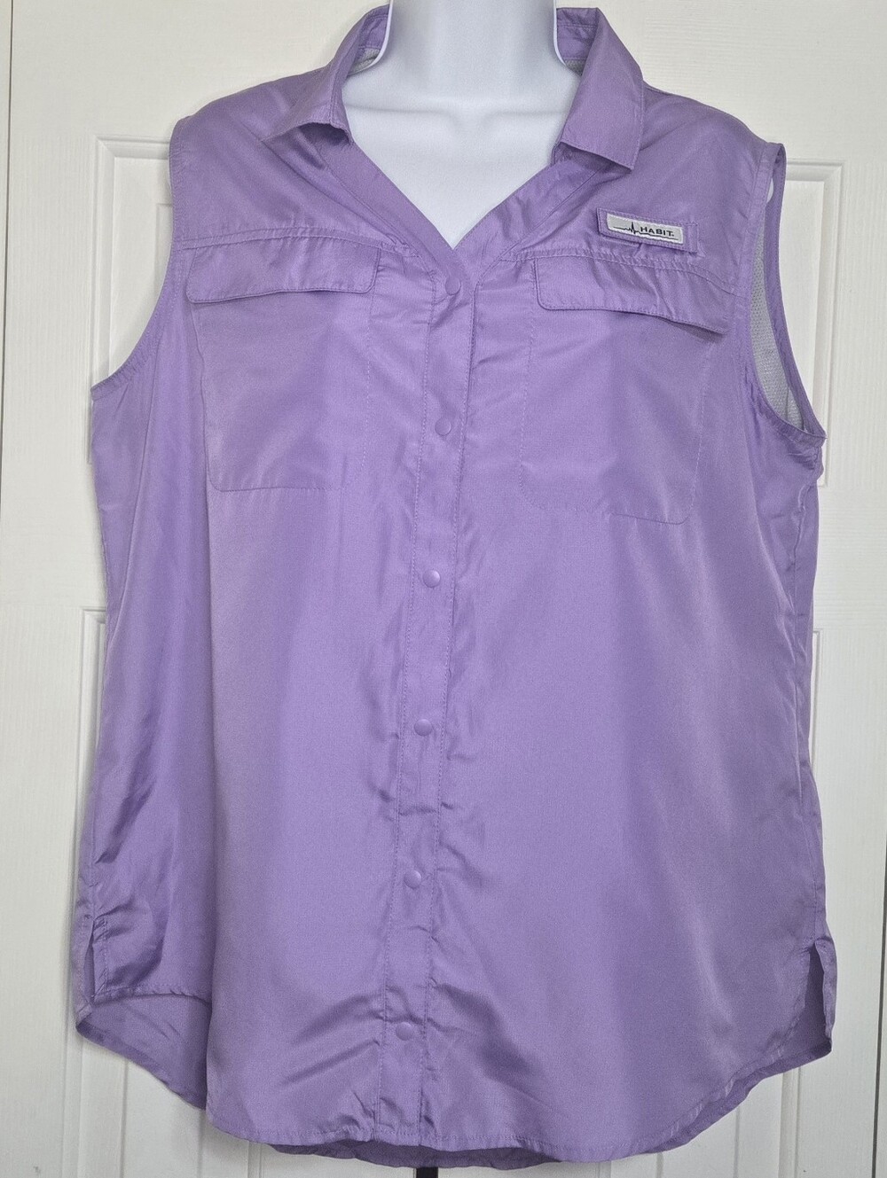 HABIT Women's Sleeveless Fishing Shirt Large L Fairy Wren Purple UPF 40+ Vented